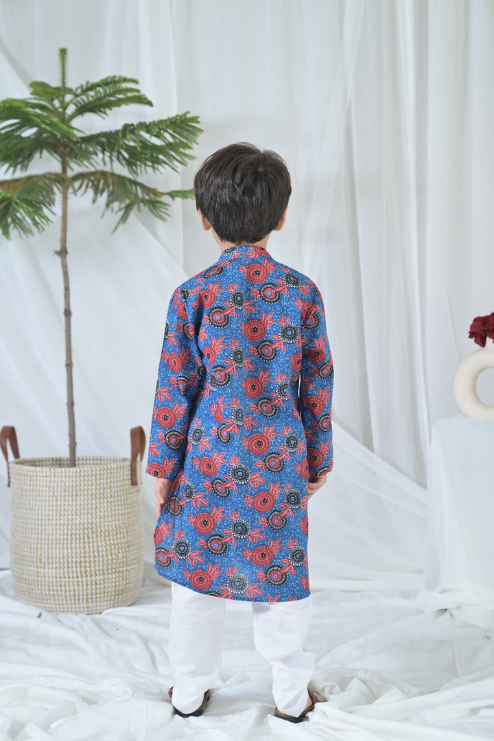 Poppy Blue Floral Kurta Set (2pc) (0-12 Yrs) MOMZJOY.COM