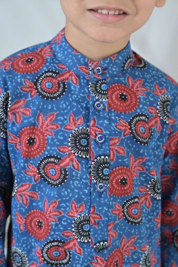 Poppy Blue Floral Kurta Set (2pc) (0-12 Yrs) MOMZJOY.COM