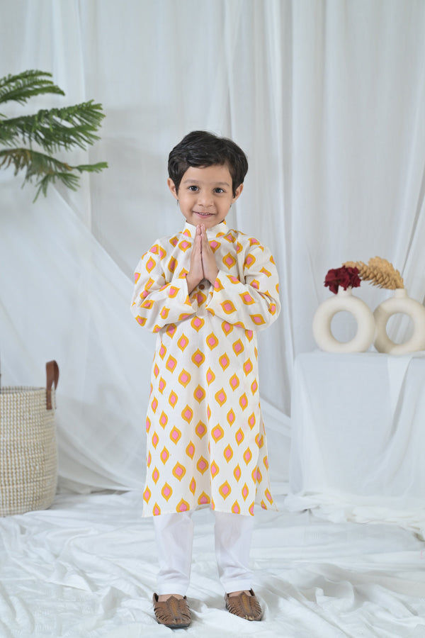 Cheerful Beige Kurta Set (2pc) (0-12 Yrs) MOMZJOY.COM