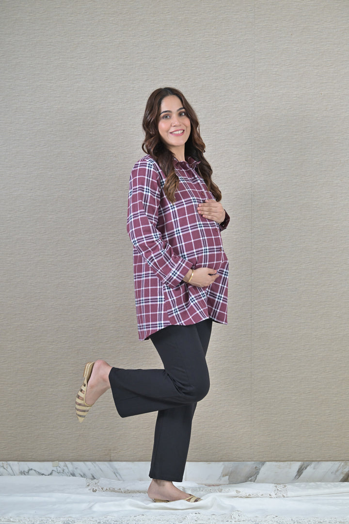 Sangria Check Maternity & Nursing Top (Copy) momzjoy.com