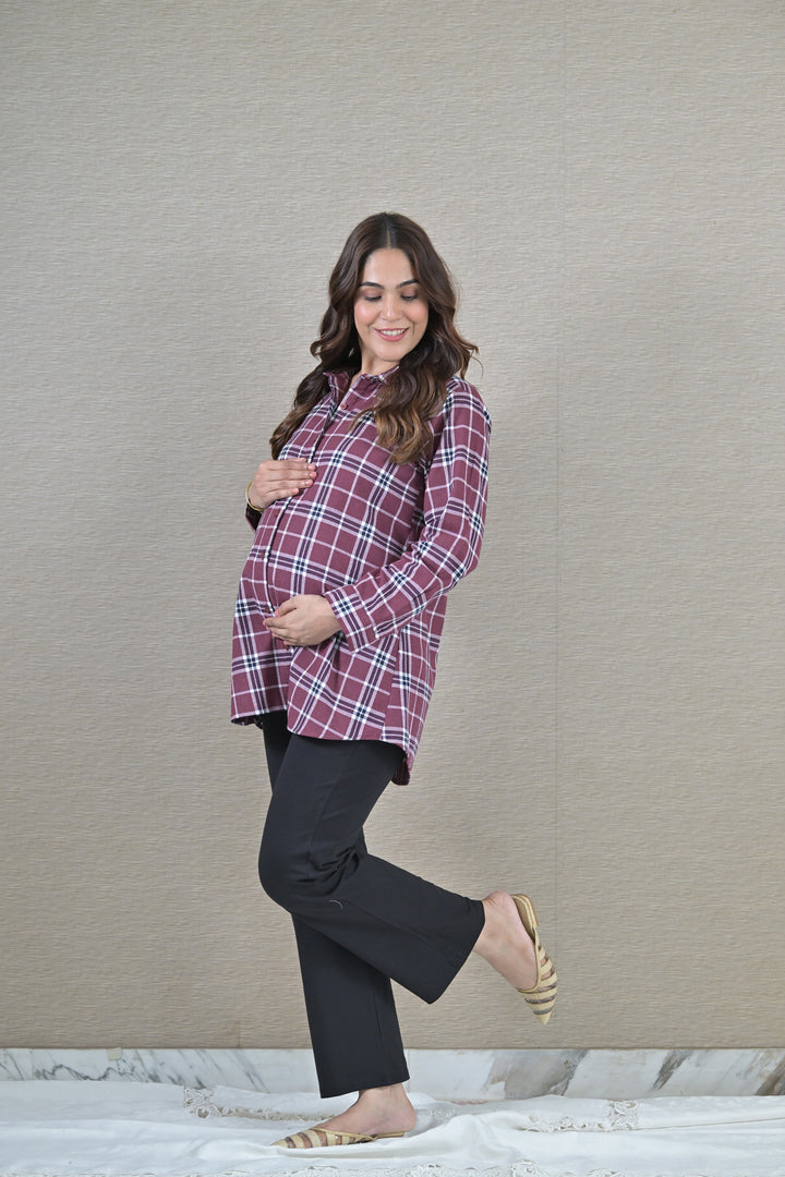 Sangria Check Maternity & Nursing Top (Copy) momzjoy.com