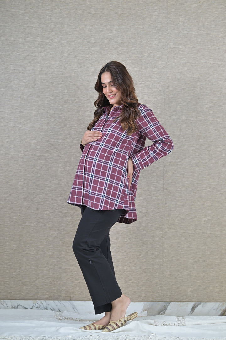 Sangria Check Maternity & Nursing Top (Copy) momzjoy.com