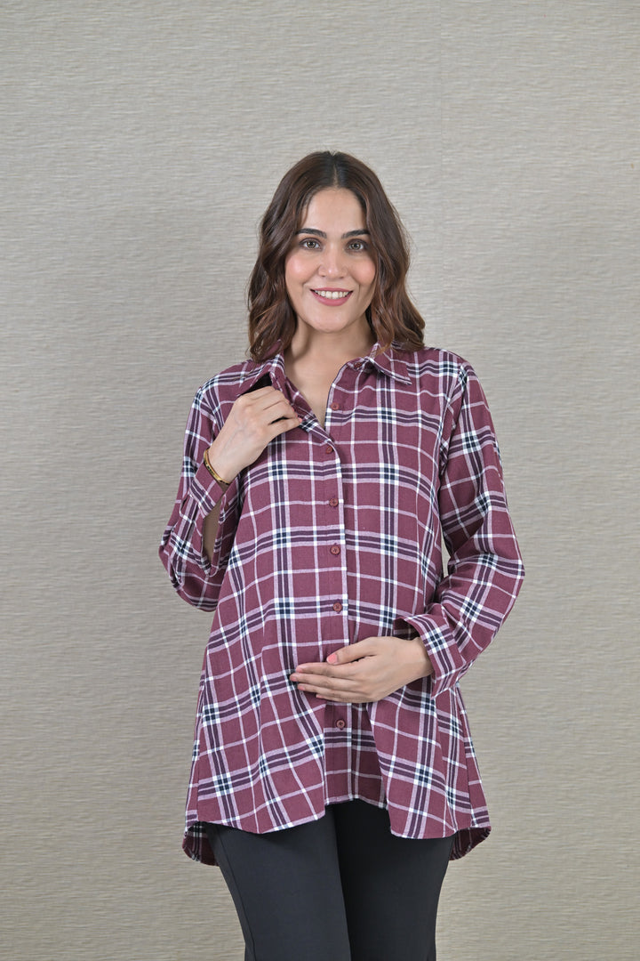 Sangria Check Maternity & Nursing Top (Copy) momzjoy.com