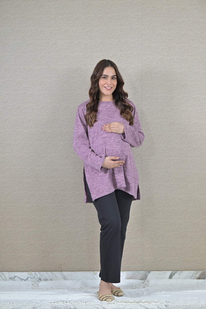 Lilac Blue Maternity & Nursing Top MOMZJOY.COM