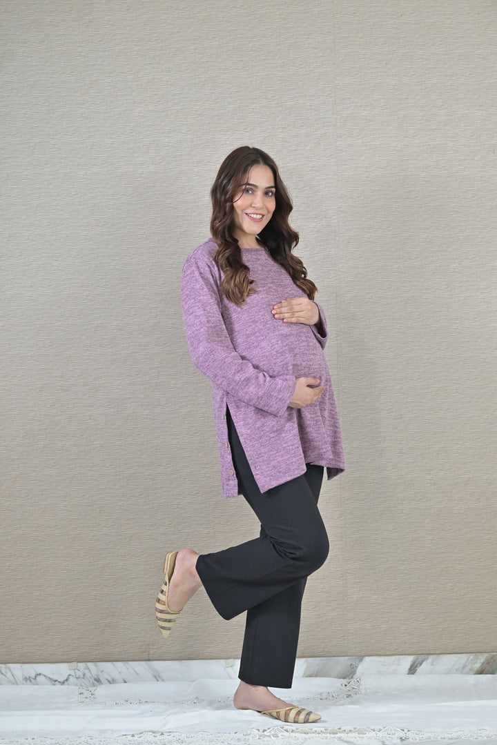 Lilac Blue Maternity & Nursing Top MOMZJOY.COM