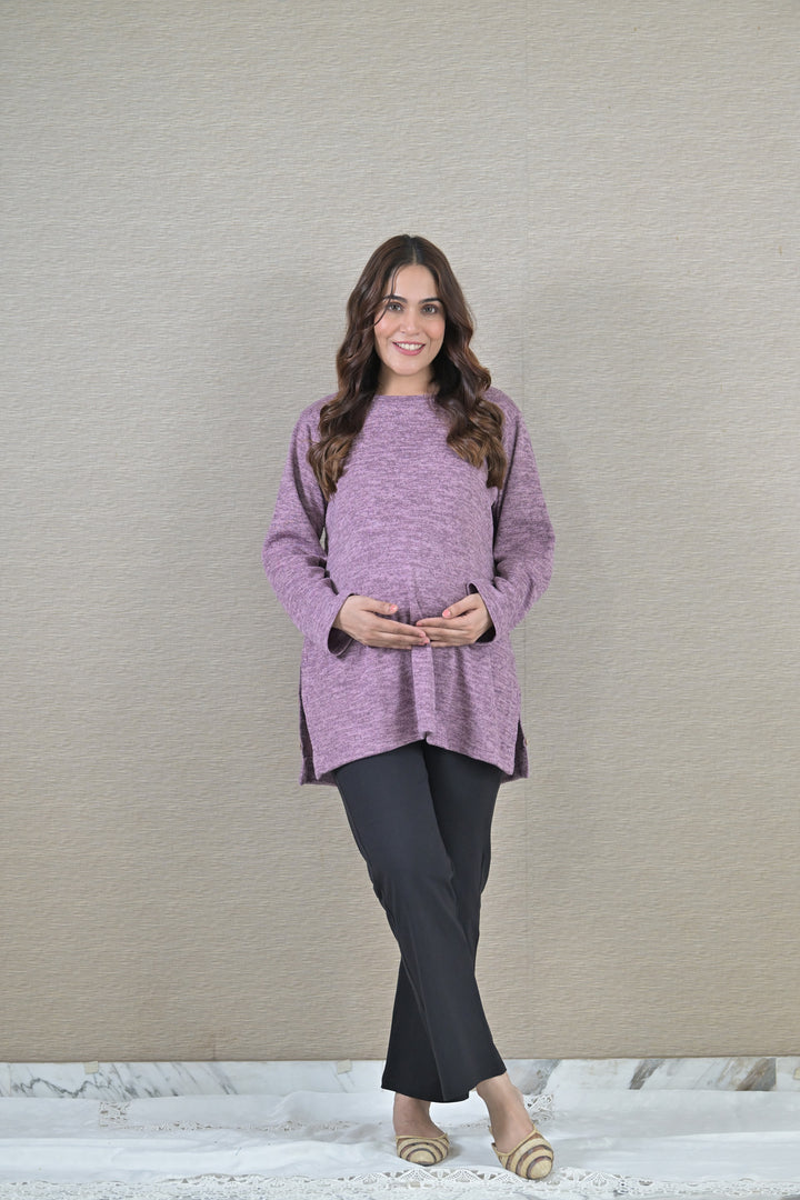 Lilac Blue Maternity & Nursing Top MOMZJOY.COM