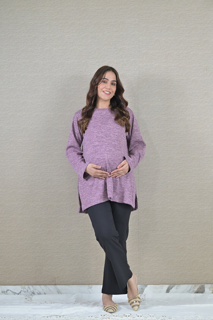 Lilac Blue Maternity & Nursing Top MOMZJOY.COM