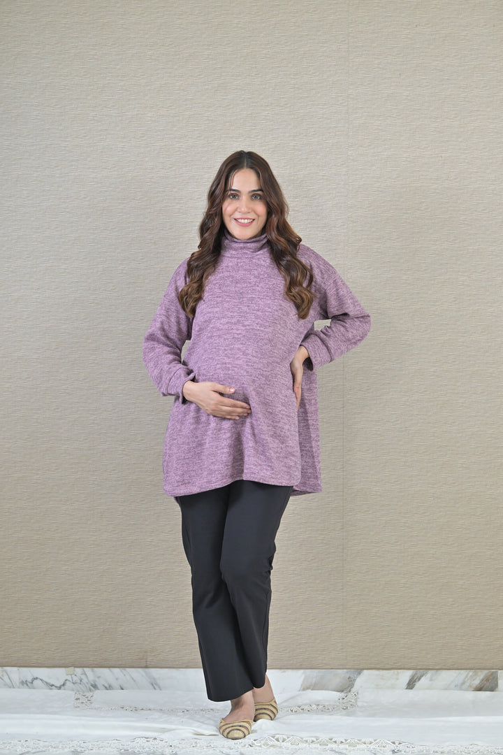 Lilac Maternity & Nursing Side Slit Top MOMZJOY.COM