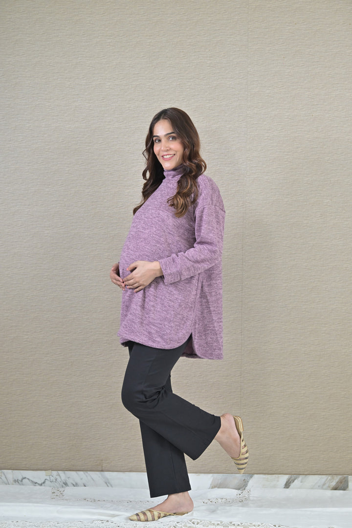 Lilac Maternity & Nursing Side Slit Top MOMZJOY.COM