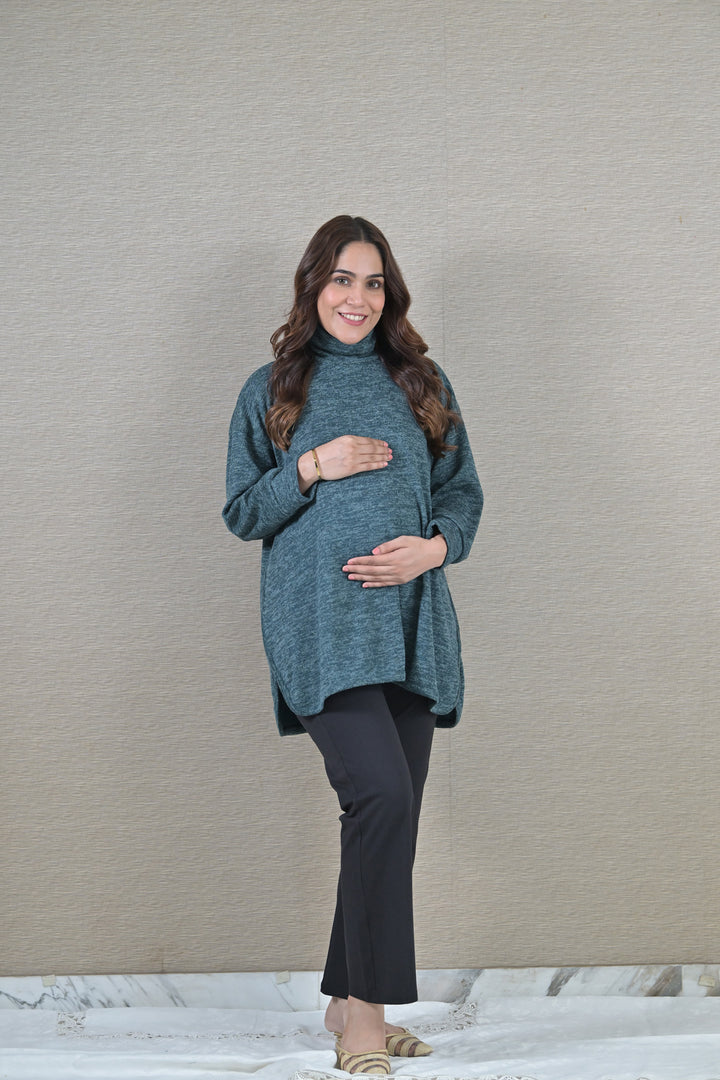 Arabian Green Maternity & Nursing Side Slit Top MOMZJOY.COM