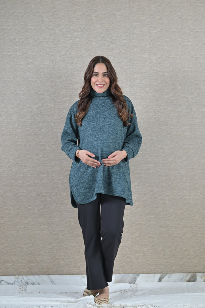 Arabian Green Maternity & Nursing Side Slit Top MOMZJOY.COM