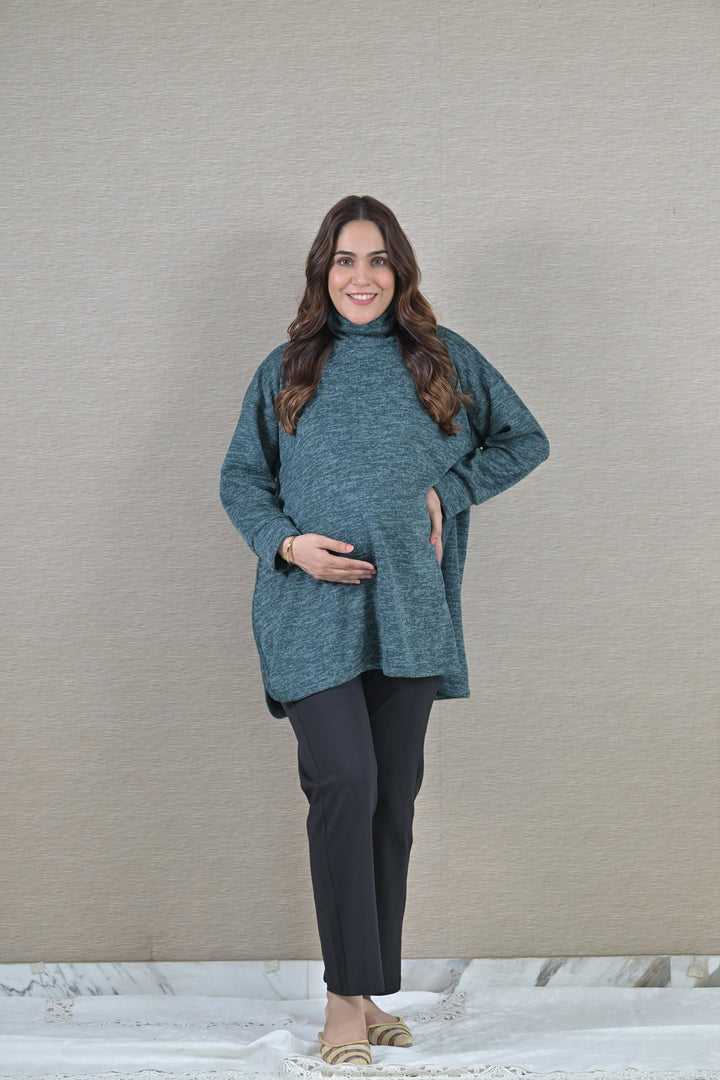 Arabian Green Maternity & Nursing Side Slit Top MOMZJOY.COM