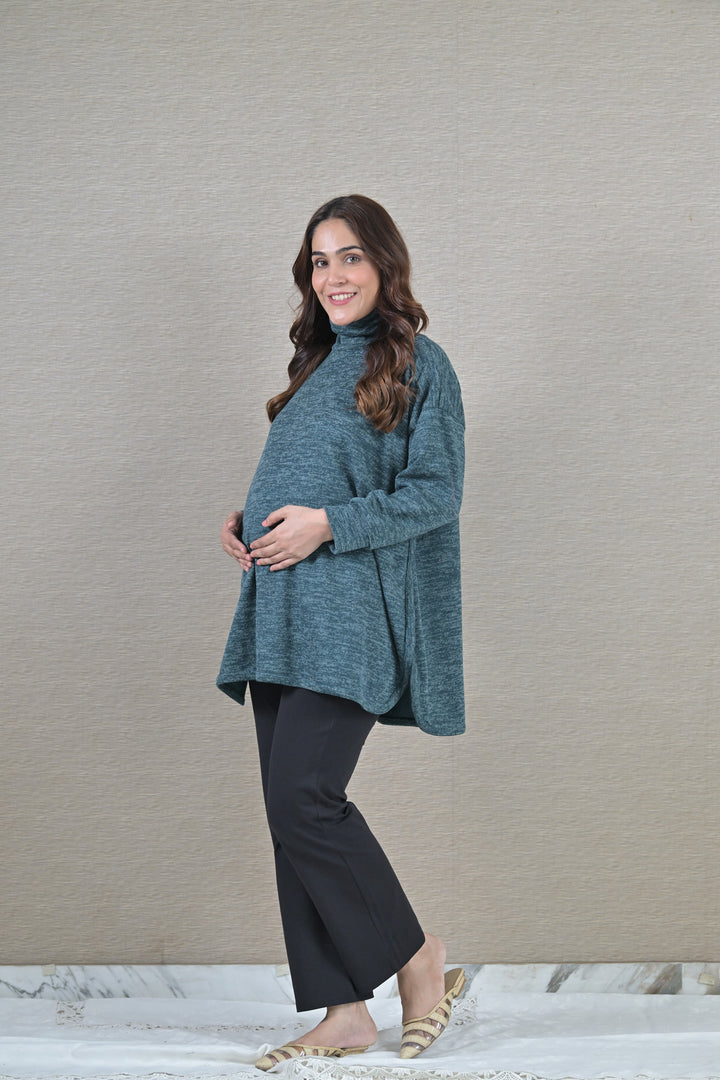 Arabian Green Maternity & Nursing Side Slit Top MOMZJOY.COM