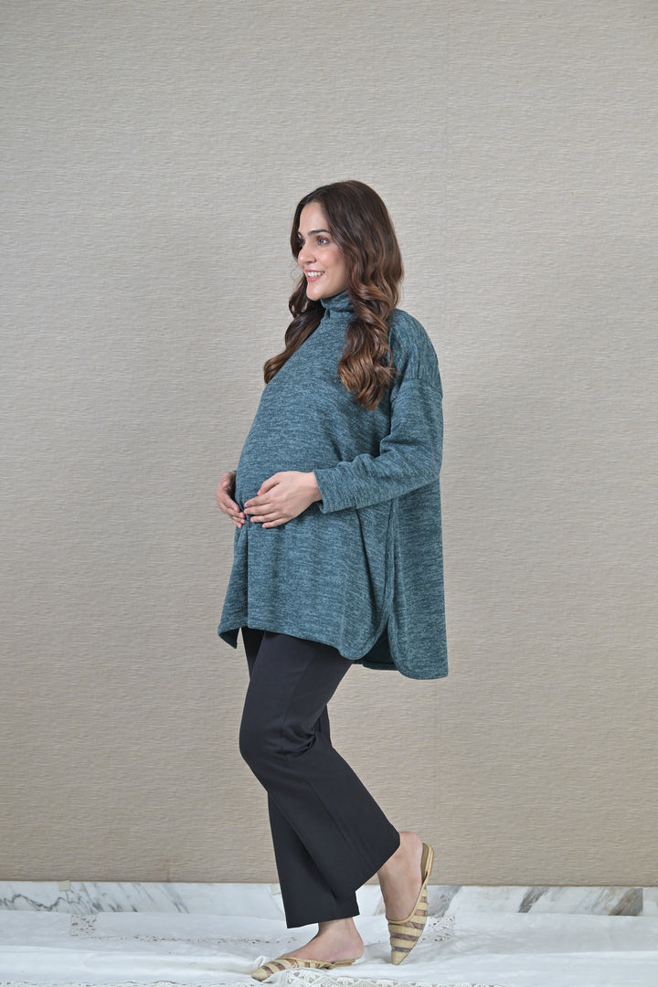 Arabian Green Maternity & Nursing Side Slit Top MOMZJOY.COM