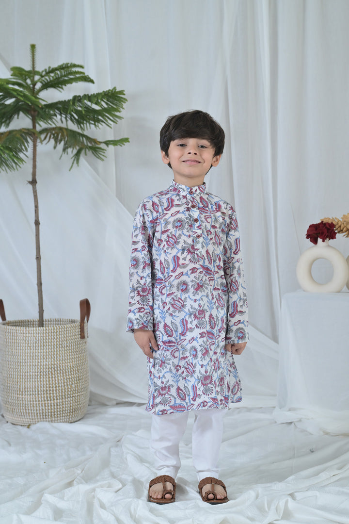 Peppy White Leafy Kurta Set (2pc) (0-12 Yrs) MOMZJOY.COM