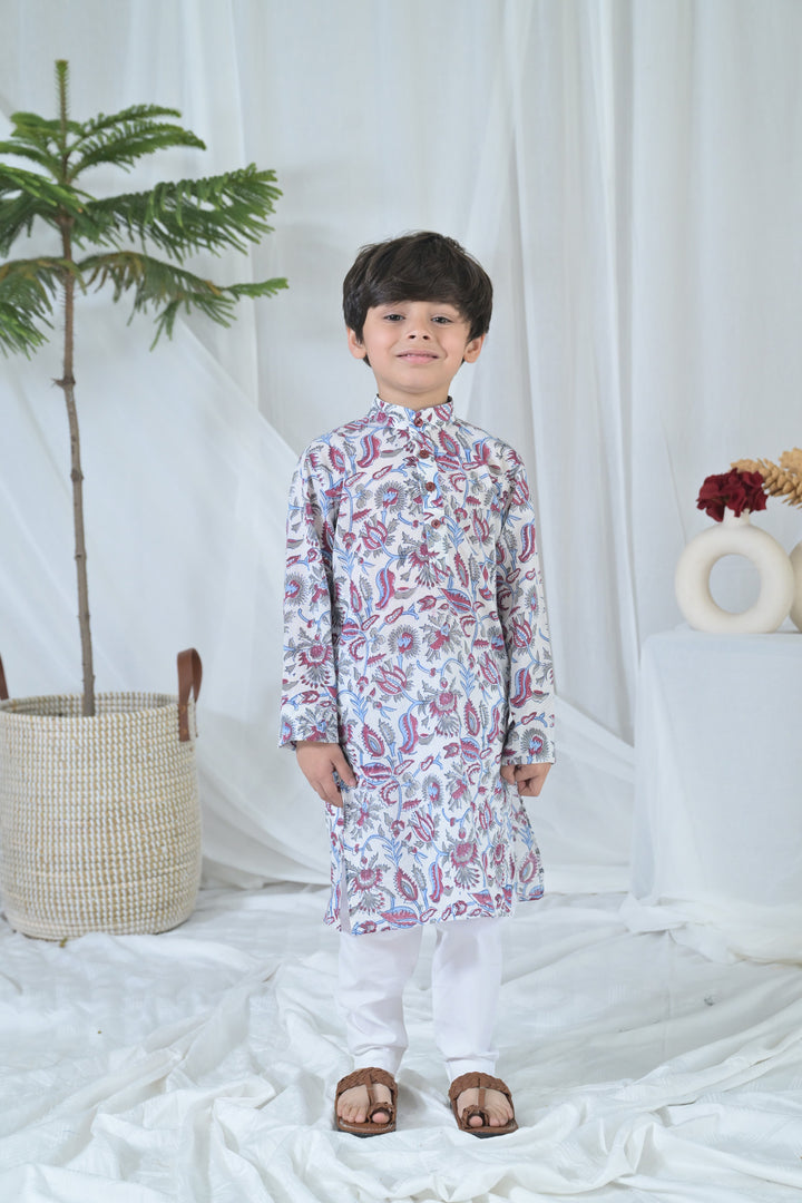 Peppy White Leafy Kurta Set (2pc) (0-12 Yrs) MOMZJOY.COM