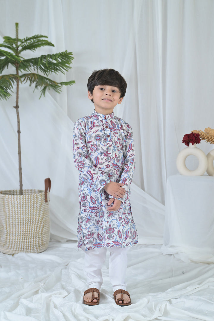 Peppy White Leafy Kurta Set (2pc) (0-12 Yrs) MOMZJOY.COM