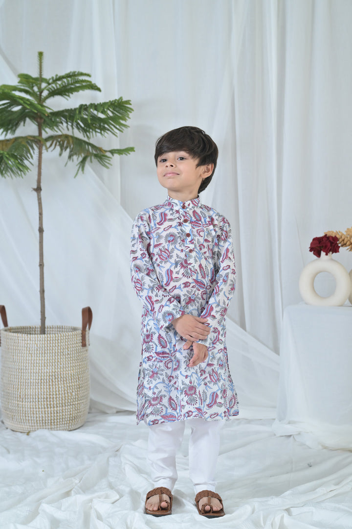 Peppy White Leafy Kurta Set (2pc) (0-12 Yrs) MOMZJOY.COM