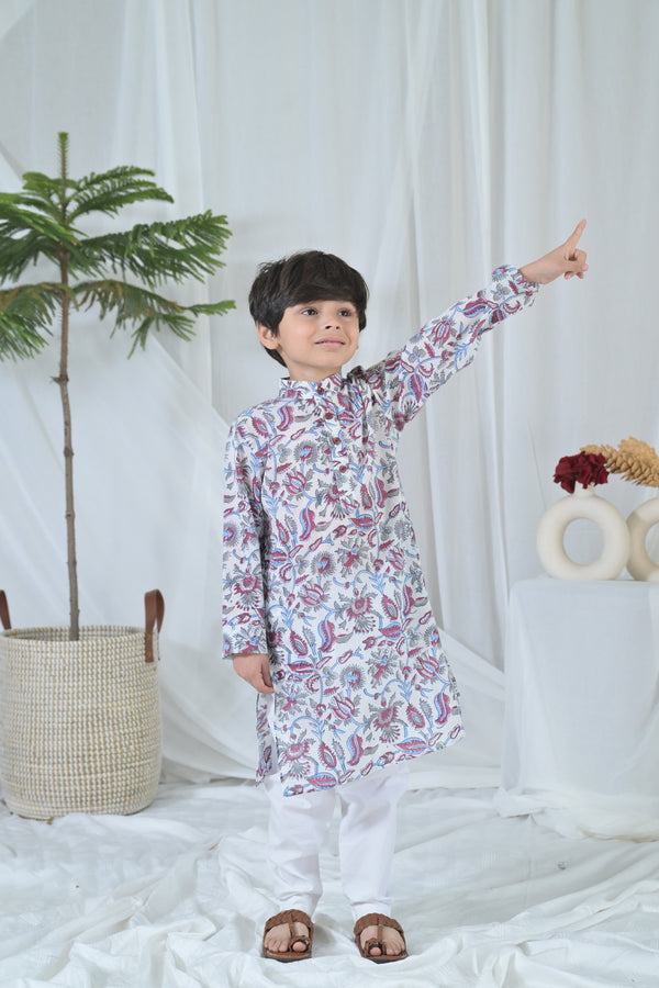 Peppy White Leafy Kurta Set (2pc) (0-12 Yrs) MOMZJOY.COM