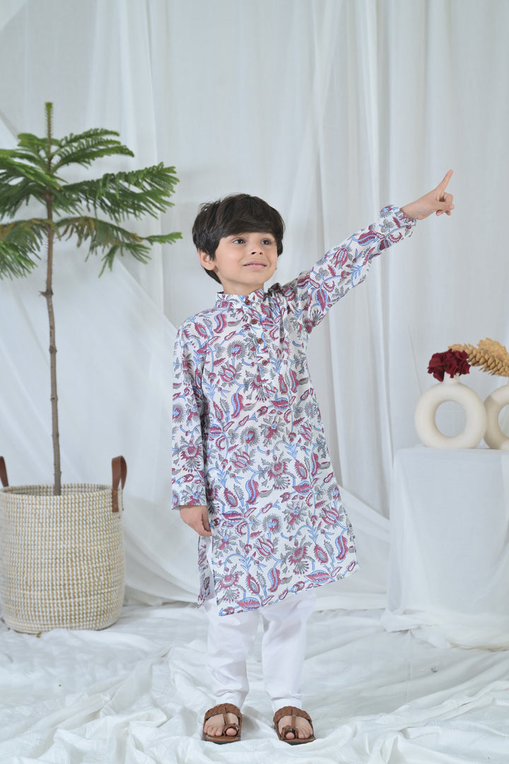 Peppy White Leafy Kurta Set (2pc) (0-12 Yrs) MOMZJOY.COM