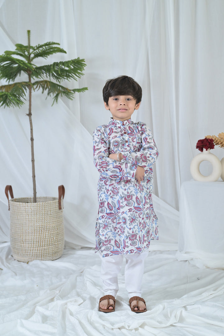 Peppy White Leafy Kurta Set (2pc) (0-12 Yrs) MOMZJOY.COM