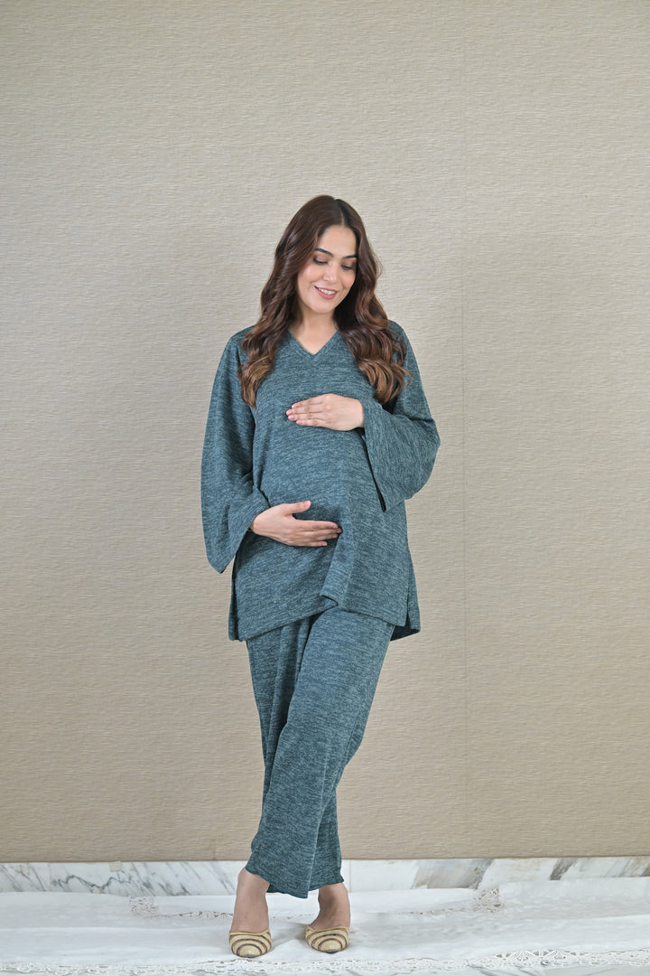 Cozy Green Maternity Stretchable Winter Coord Set (2 pc) momzjoy.com