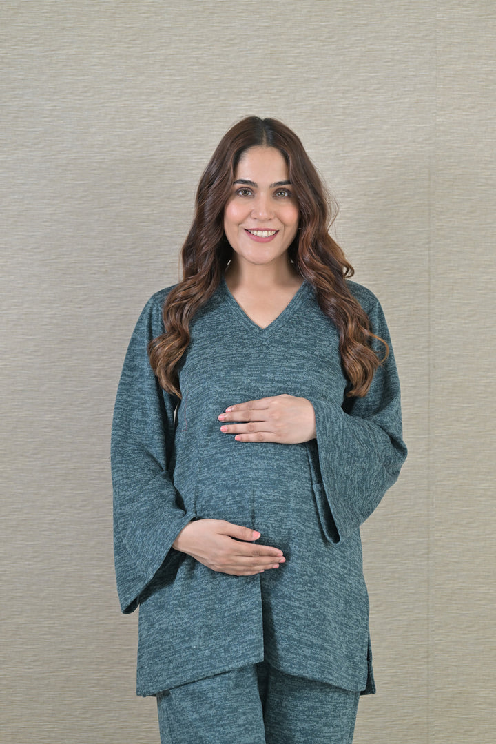 Cozy Green Maternity Stretchable Winter Coord Set (2 pc) momzjoy.com