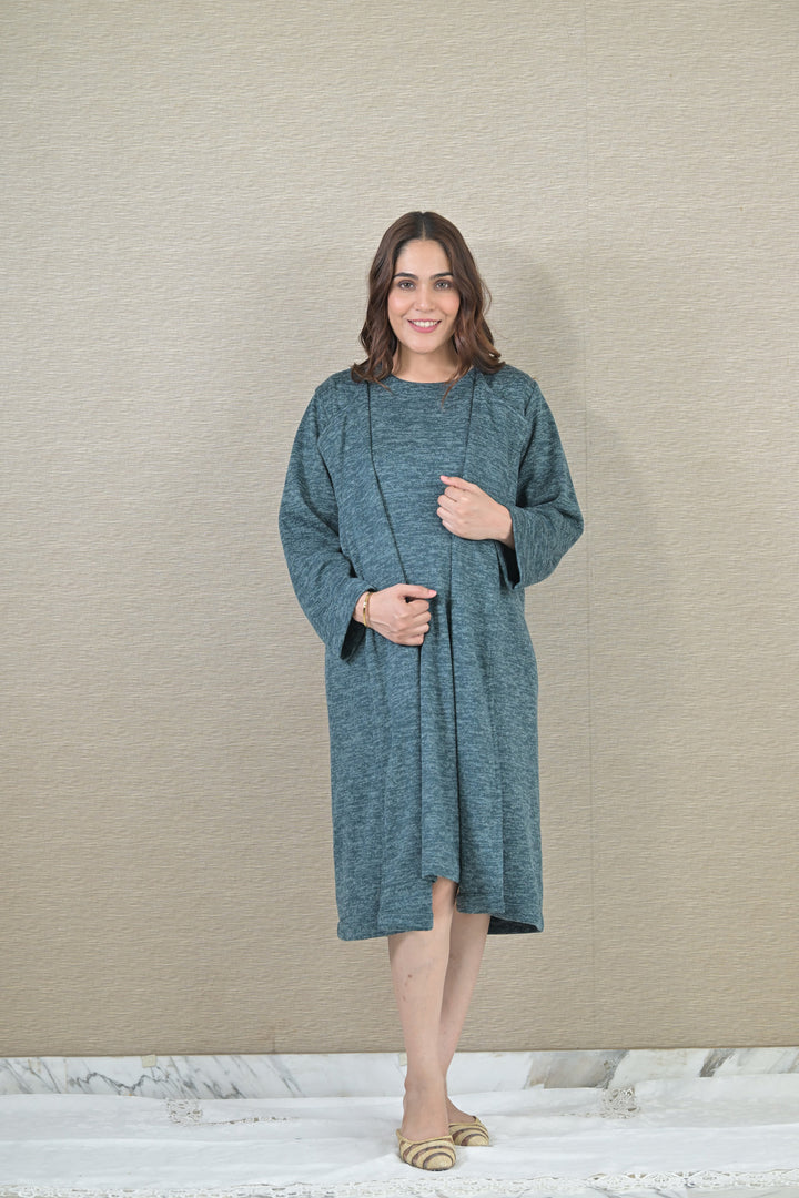 Chic Ocean Green Maternity Dress With Cover Up (2pc) MOMZJOY.COM