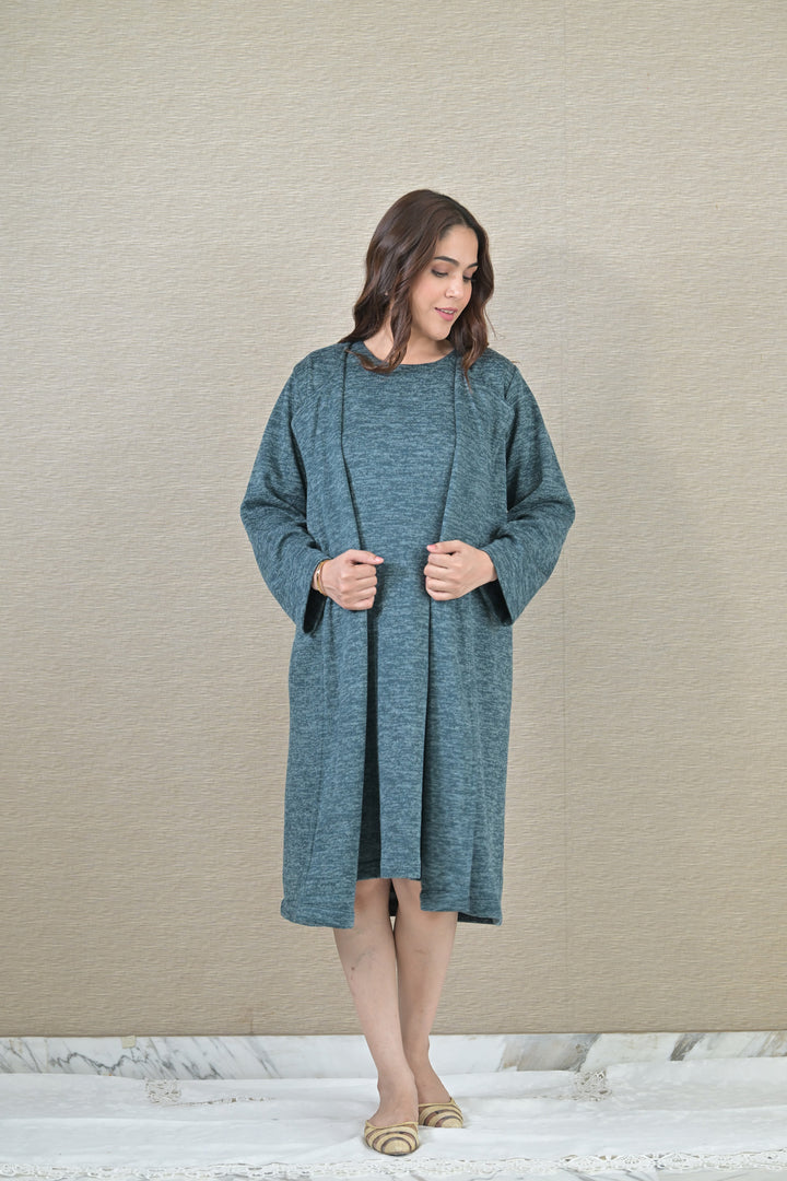 Chic Ocean Green Maternity Dress With Cover Up (2pc) MOMZJOY.COM