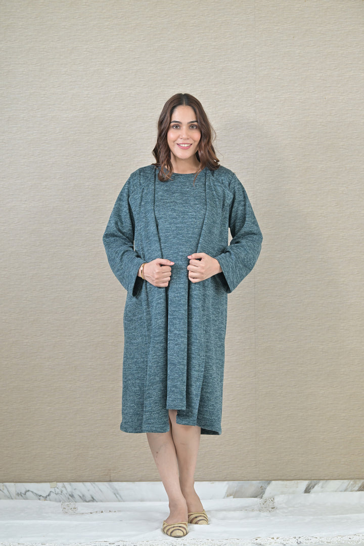 Chic Ocean Green Maternity Dress With Cover Up (2pc) MOMZJOY.COM