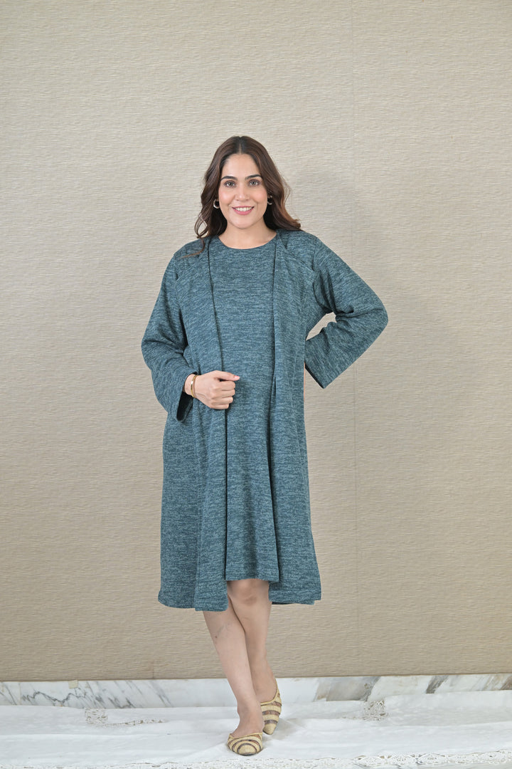 Chic Ocean Green Maternity Dress With Cover Up (2pc) MOMZJOY.COM