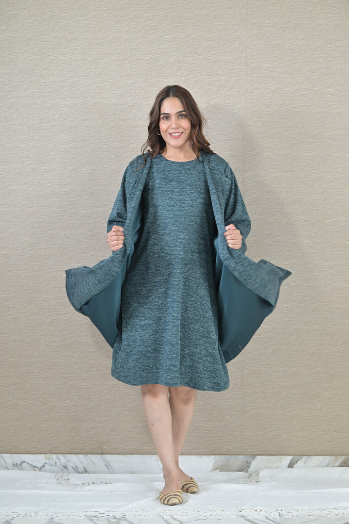 Chic Ocean Green Maternity Dress With Cover Up (2pc) MOMZJOY.COM