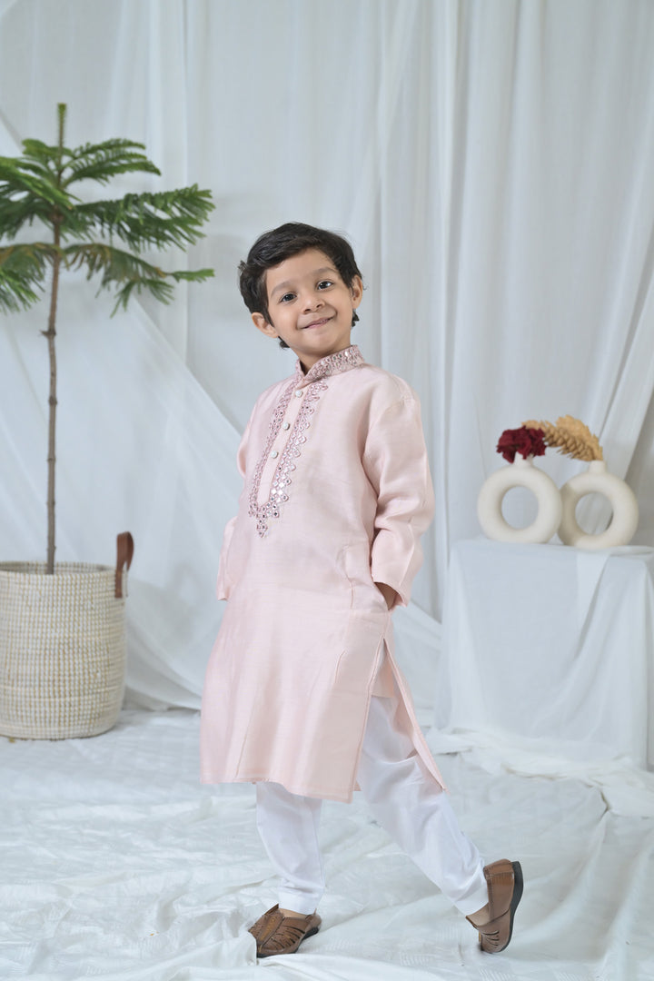 Luxe Coral Embroidered Kurta Set (2pc) (0-12 Yrs) MOMZJOY.COM