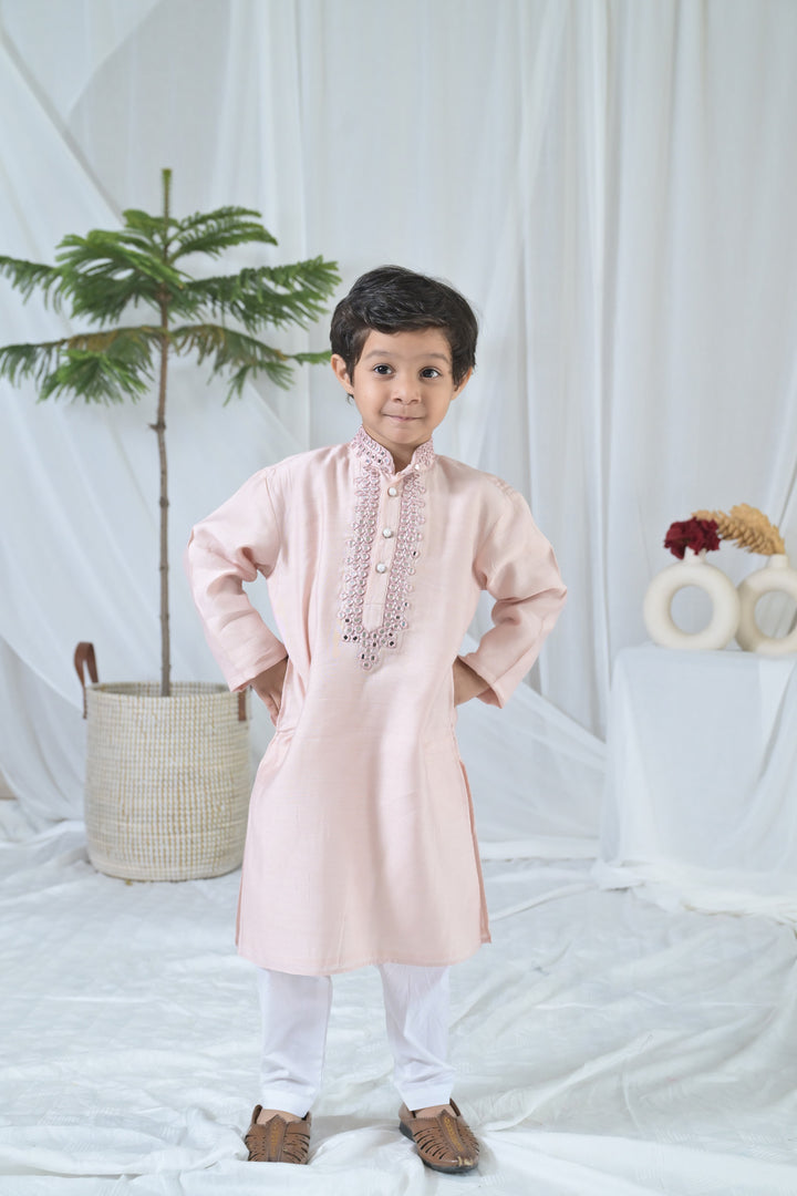 Luxe Coral Embroidered Kurta Set (2pc) (0-12 Yrs) MOMZJOY.COM