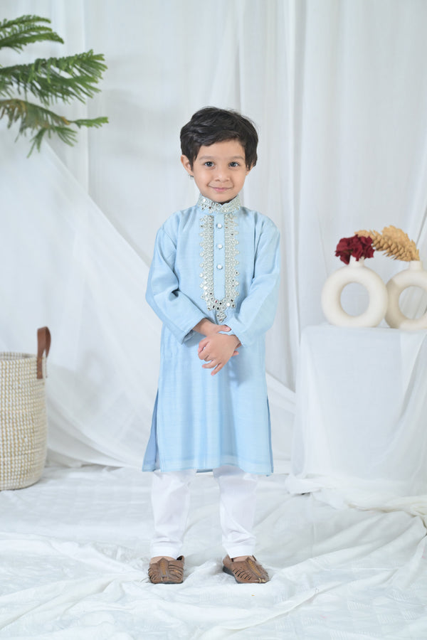 Luxe Ice Blue Embroidered Kurta Set (2pc) (0-12 Yrs) MOMZJOY.COM