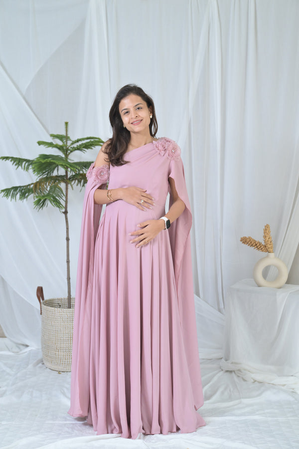 Luxe Rosewood Pink Maternity Satin Gown MOMZJOY.COM