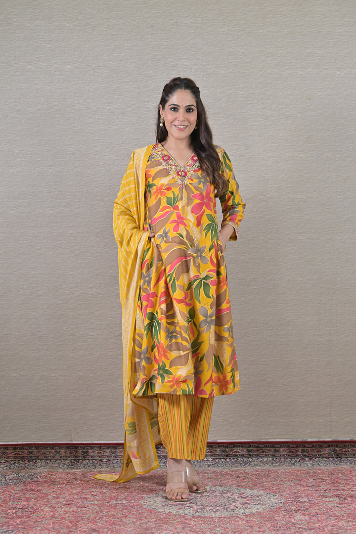 Elegant Yellow Maternity & Nursing Kurta + Bump Band Bottom + Dupatta (3 Pc) (100% Cotton) momzjoy.com