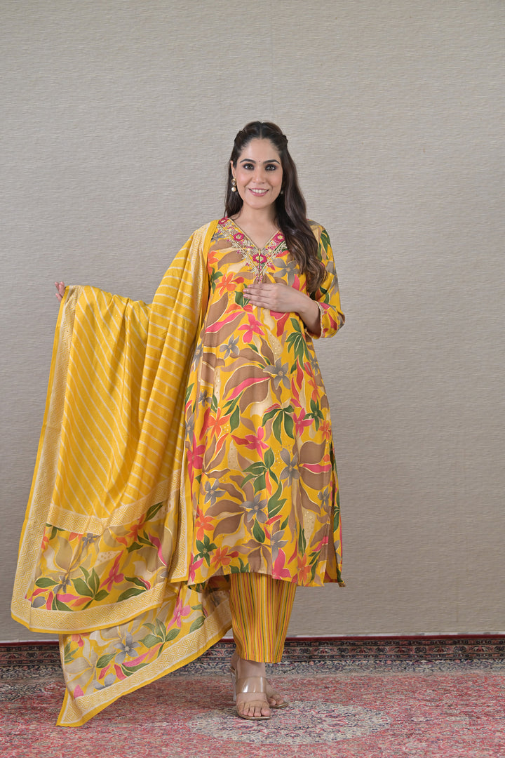 Elegant Yellow Maternity & Nursing Kurta + Bump Band Bottom + Dupatta (3 Pc) (100% Cotton) momzjoy.com