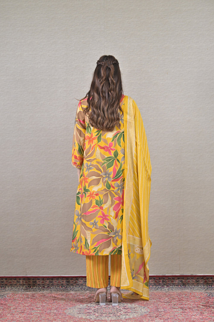 Elegant Yellow Maternity & Nursing Kurta + Bump Band Bottom + Dupatta (3 Pc) (100% Cotton) momzjoy.com