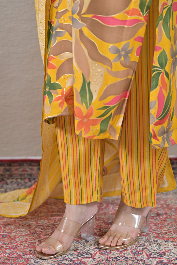 Elegant Yellow Maternity & Nursing Kurta + Bump Band Bottom + Dupatta (3 Pc) (100% Cotton) momzjoy.com