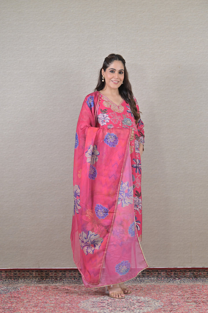 Floral Embellished Maternity & Nursing Kurta + Bump Band Bottom + Dupatta (3 Pc) (100% Cotton) (Copy) momzjoy.com