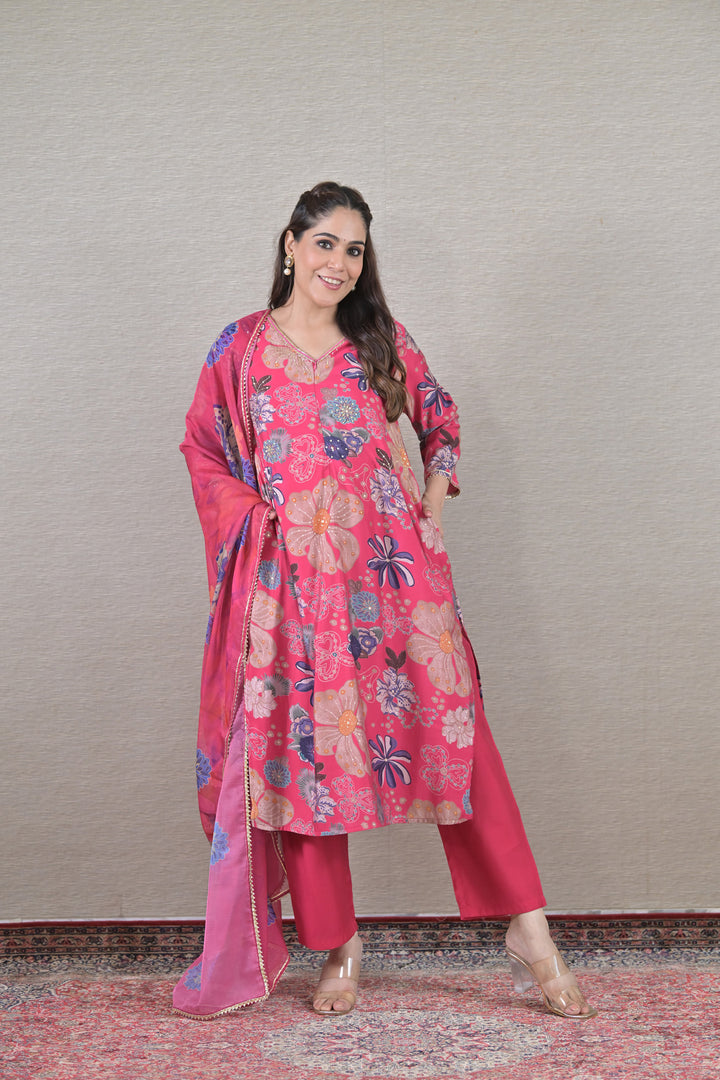 Floral Embellished Maternity & Nursing Kurta + Bump Band Bottom + Dupatta (3 Pc) (100% Cotton) (Copy) momzjoy.com