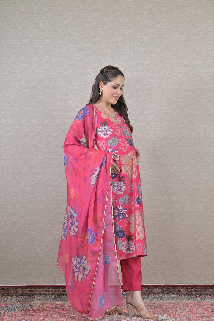 Floral Embellished Maternity & Nursing Kurta + Bump Band Bottom + Dupatta (3 Pc) (100% Cotton) (Copy) momzjoy.com