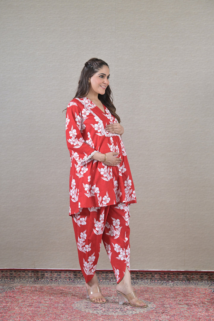 Crimson Maternity Kurta + Bump Band Bottom (2 pc) (100% Cotton) momzjoy.com