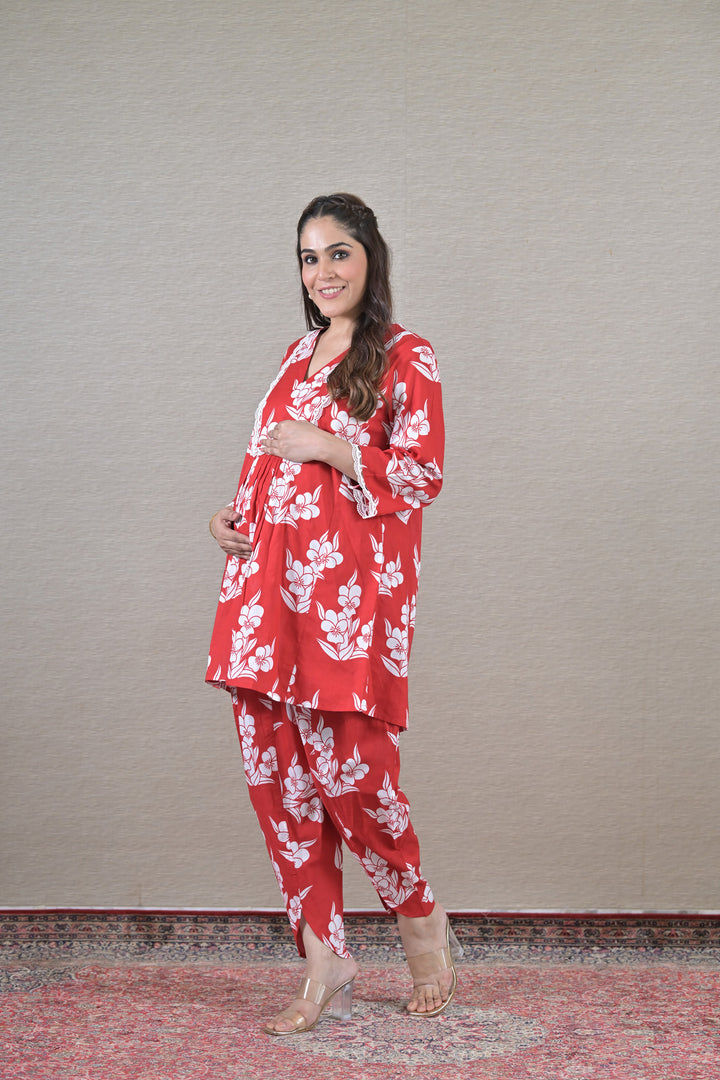 Crimson Maternity Kurta + Bump Band Bottom (2 pc) (100% Cotton) momzjoy.com