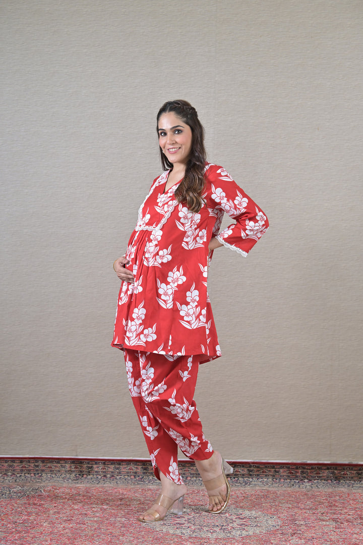 Crimson Maternity Kurta + Bump Band Bottom (2 pc) (100% Cotton) momzjoy.com