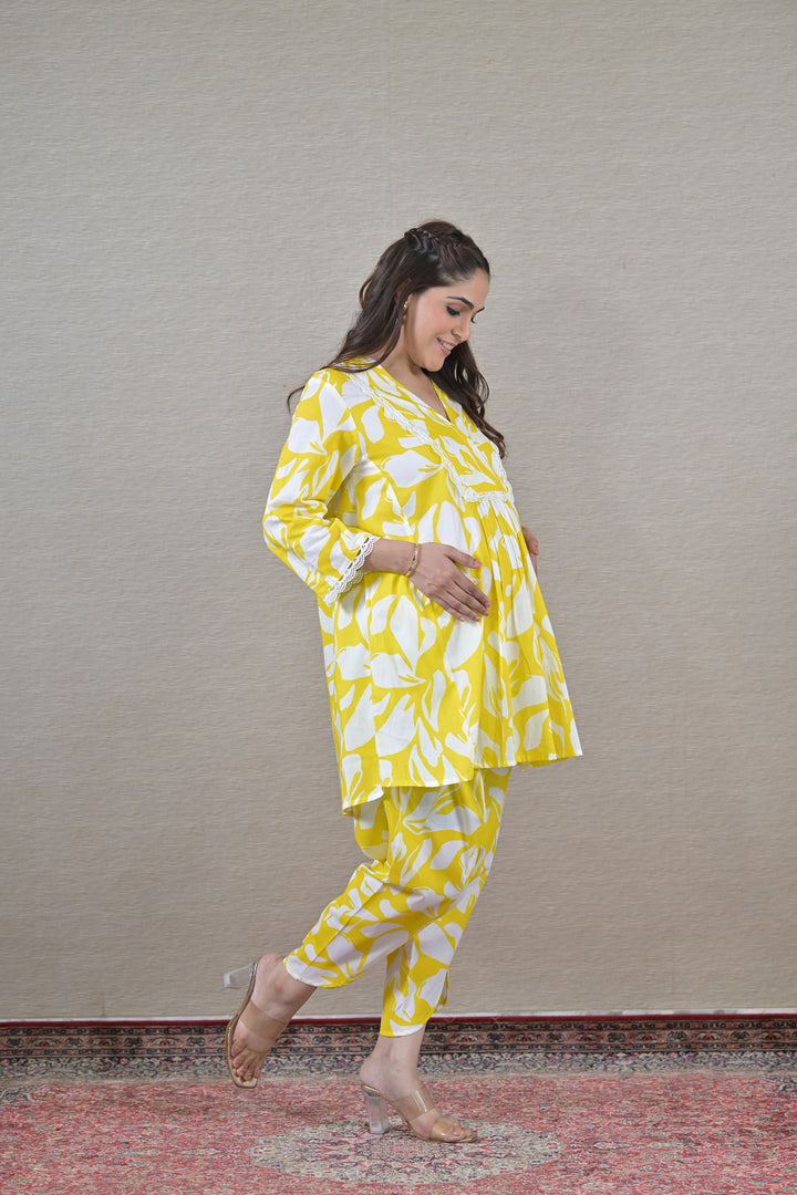 Lemony Maternity & Nursing Kurta + Bump Band Bottom (2 pc) (100% Cotton) momzjoy.com