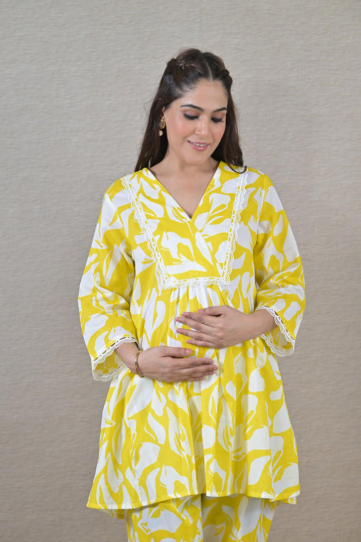 Lemony Maternity & Nursing Kurta + Bump Band Bottom (2 pc) (100% Cotton) momzjoy.com