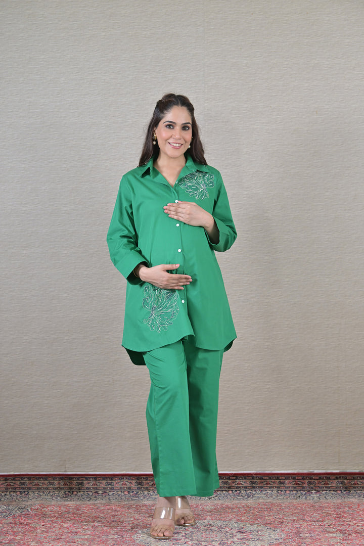 Appliquéd Forest Maternity & Nursing Shirt + Bump Band Bottom (2 pc) (100% Cotton) momzjoy.com