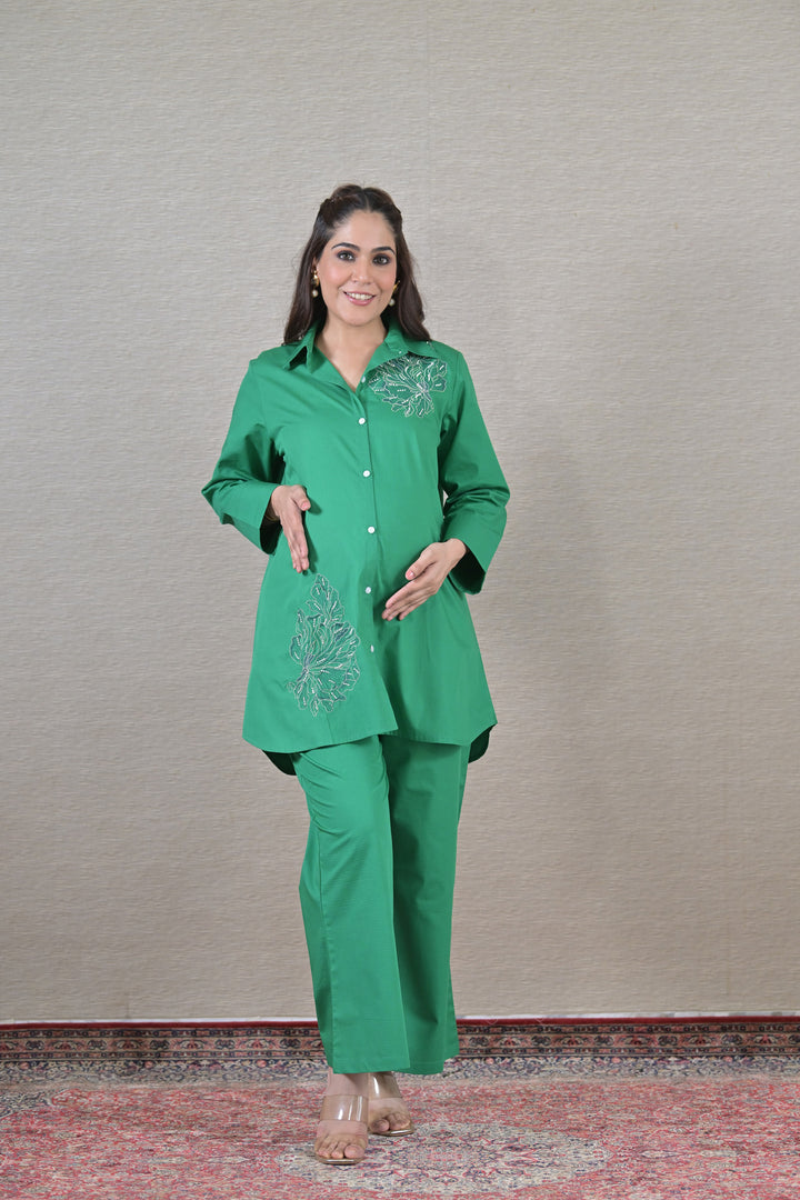 Appliquéd Forest Maternity & Nursing Shirt + Bump Band Bottom (2 pc) (100% Cotton) momzjoy.com